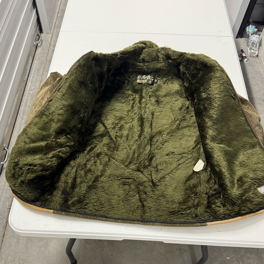 Sears The Leather Shop Jacket Mens 38 Tan Green Good Suede Corduroy Faux Fur - Picture 6 of 10